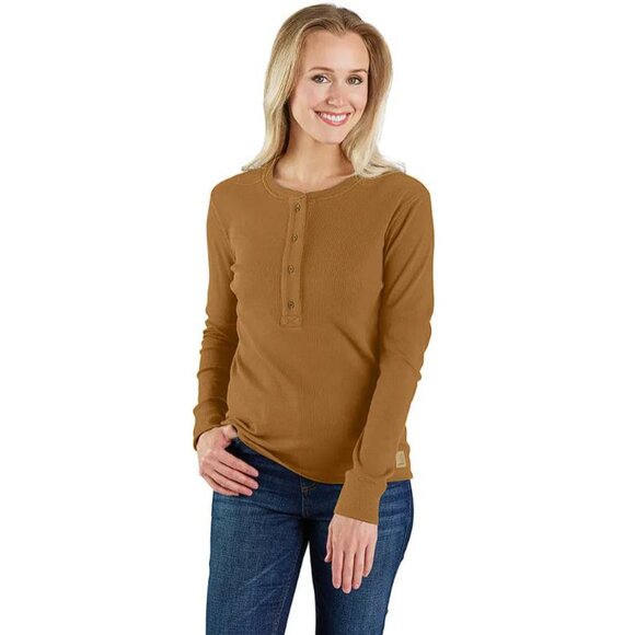 CARHARTT Women's TENCEL Fiber Series Relaxed Fit LS Ribbed Henley Shirt Size L - Picture 1 of 8